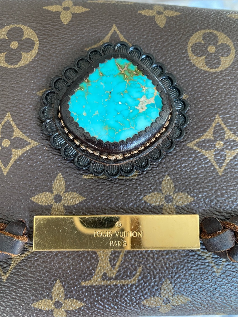 Louis Vuitton Brown Monogram Turquoise-Accent Clutch - Picture 3 of 5